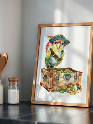 Pirat Papagei Schatztruhe Aquarell