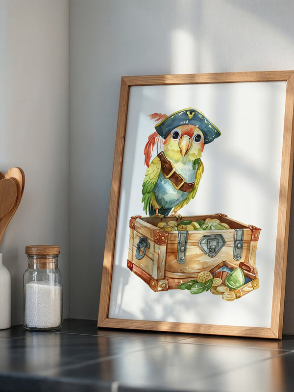 Pirat Papagei Schatztruhe Aquarell