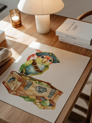 Pirat Papagei Schatztruhe Aquarell