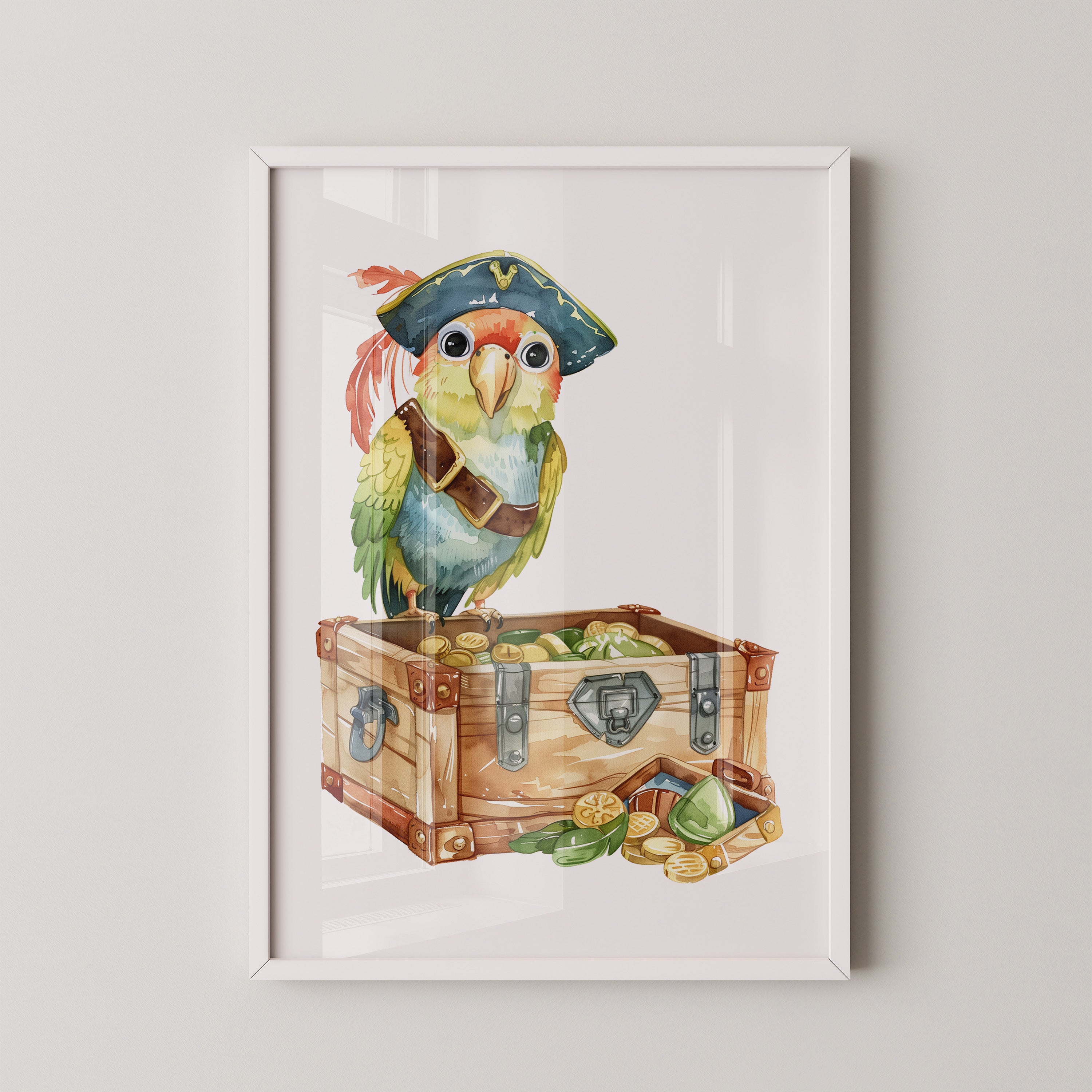 Pirat Papagei Schatztruhe Aquarell