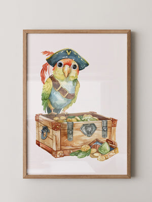 Pirat Papagei Schatztruhe Aquarell