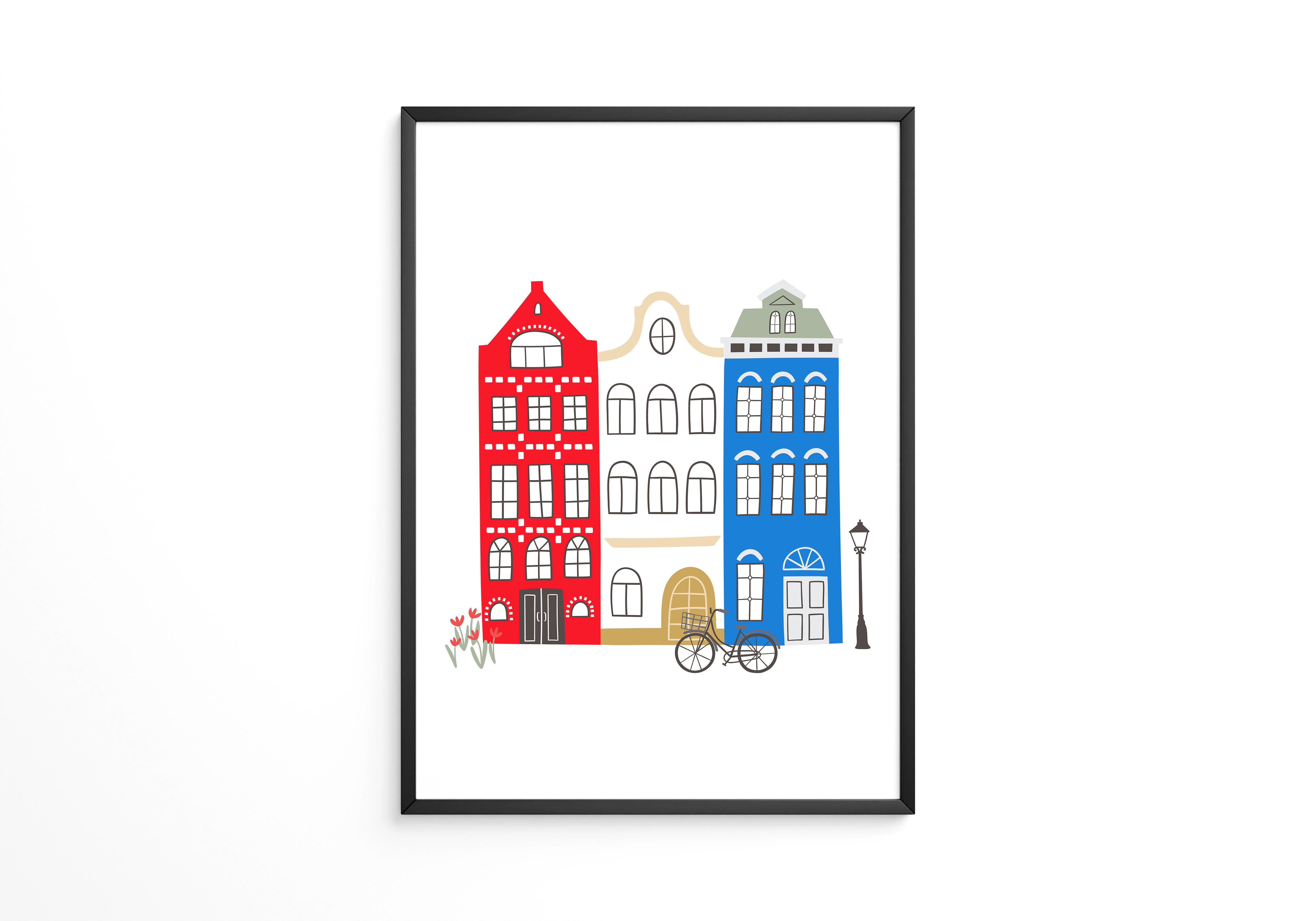 Bunte Grachtenhäuser Illustration