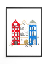 Bunte Grachtenhäuser Illustration