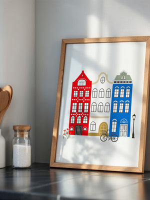 Bunte Grachtenhäuser Illustration