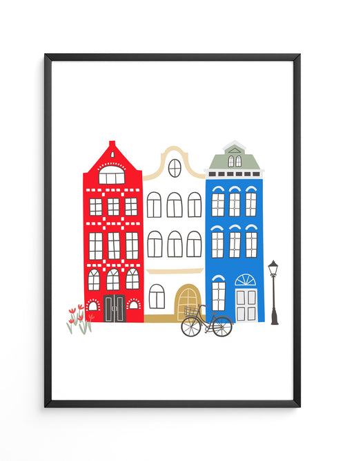 Bunte Grachtenhäuser Illustration