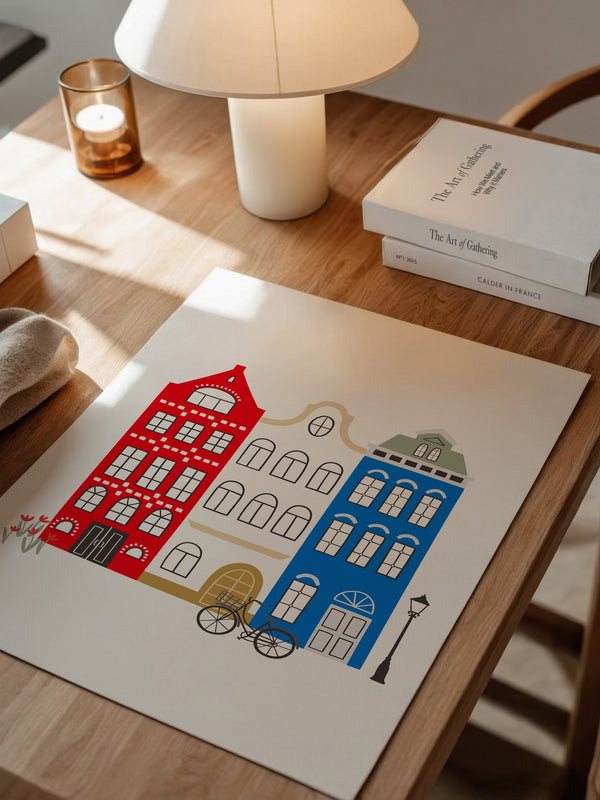 Bunte Grachtenhäuser Illustration