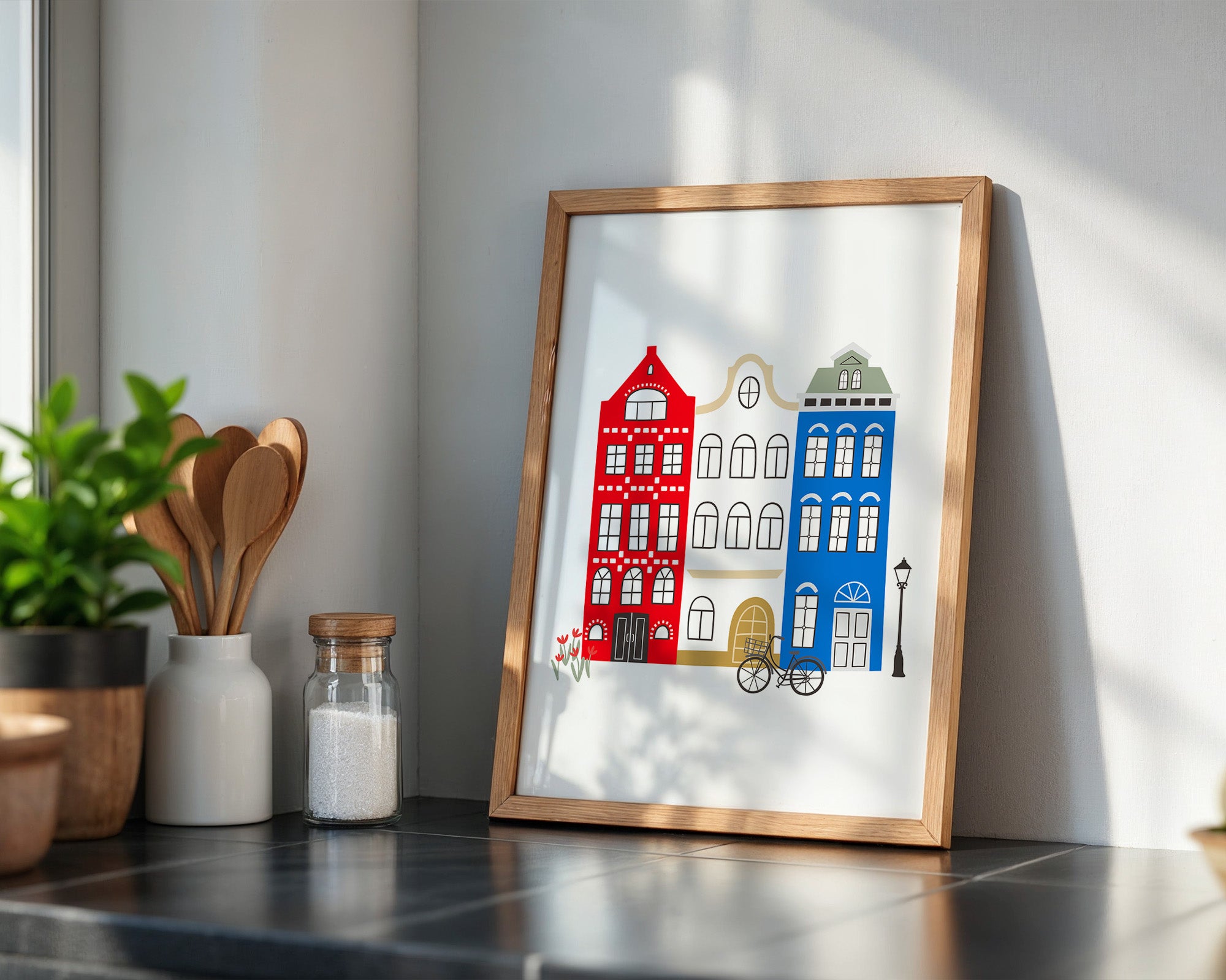 Bunte Grachtenhäuser Illustration