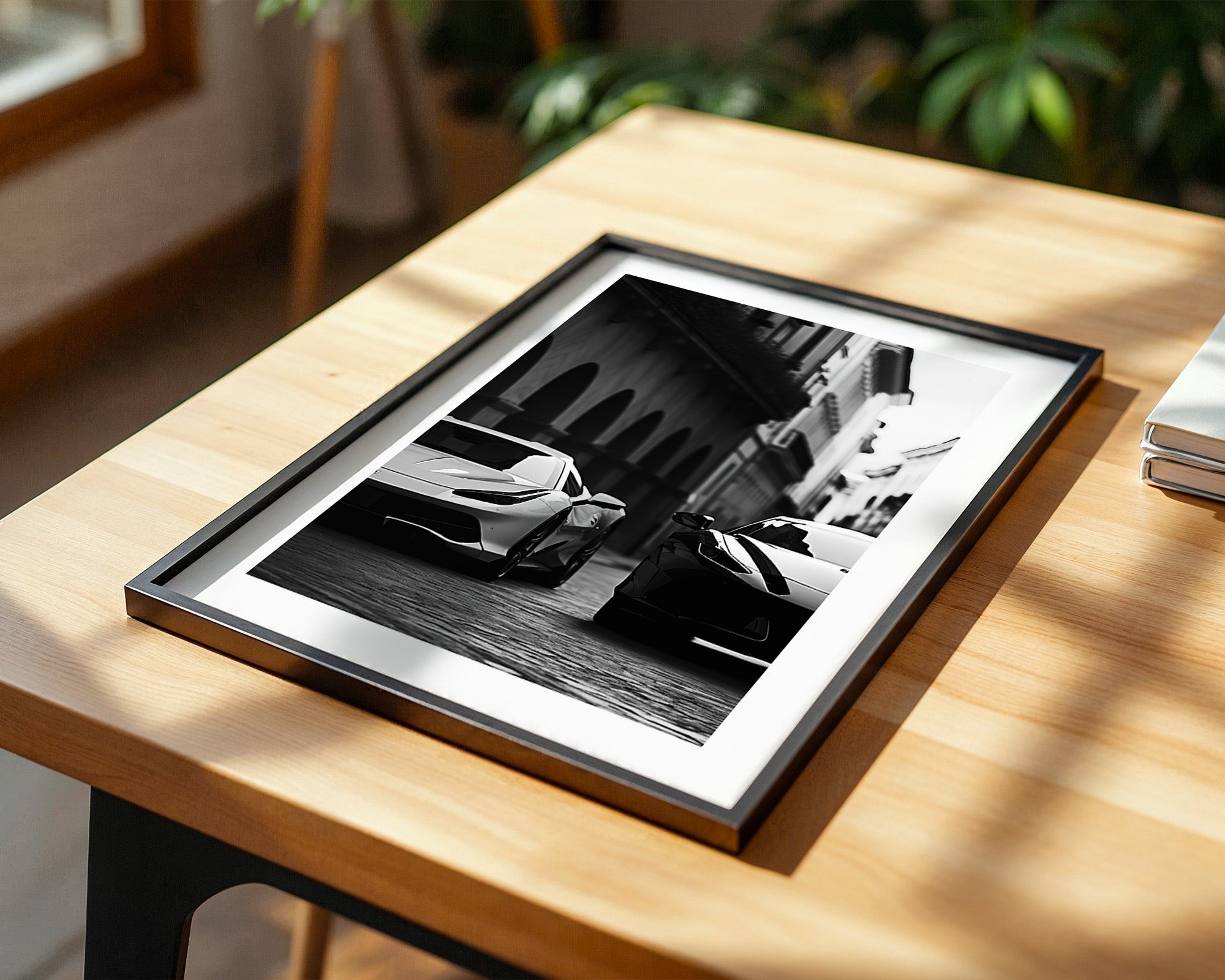 Zwei Sportwagen Gasse Schwarzweiß