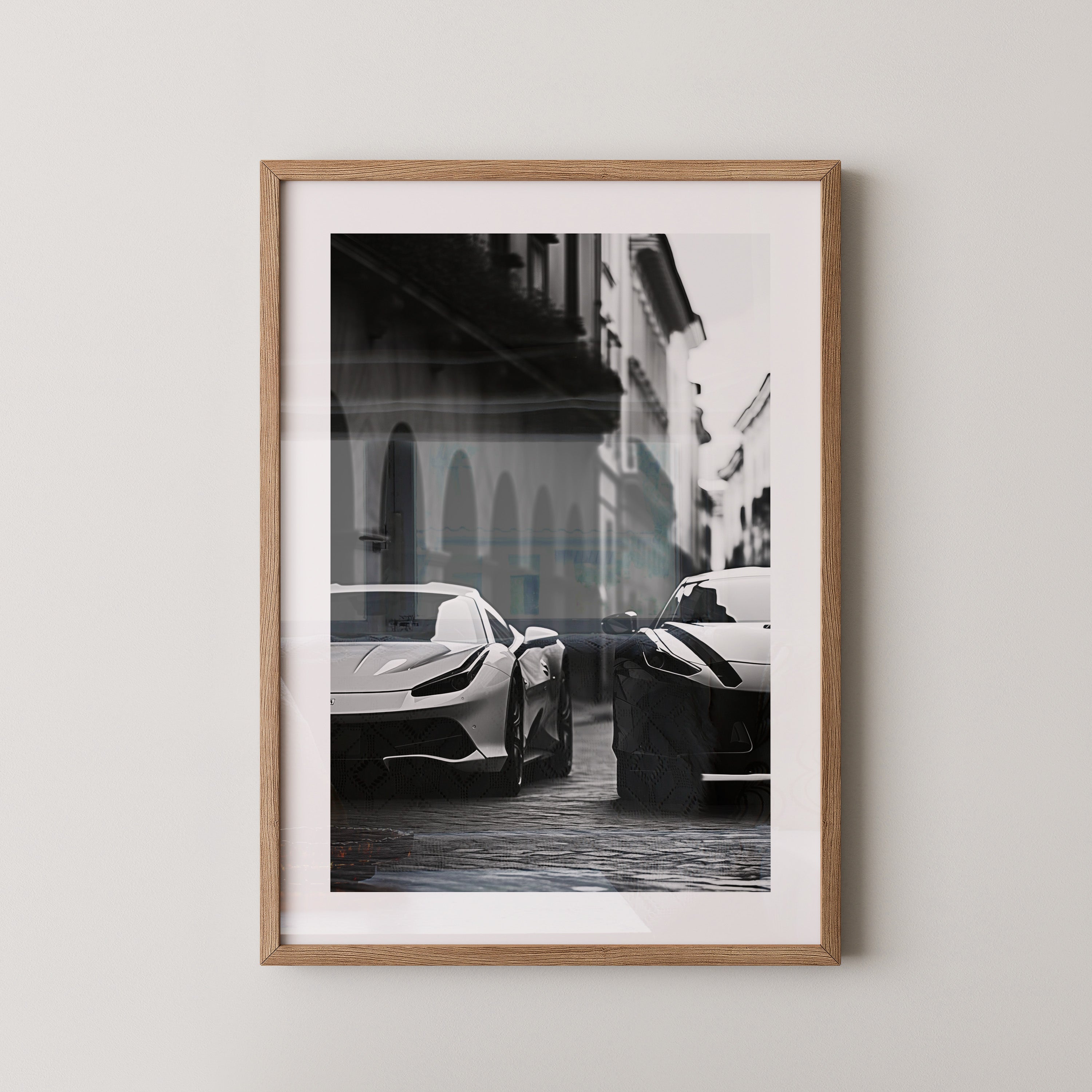 Zwei Sportwagen Gasse Schwarzweiß