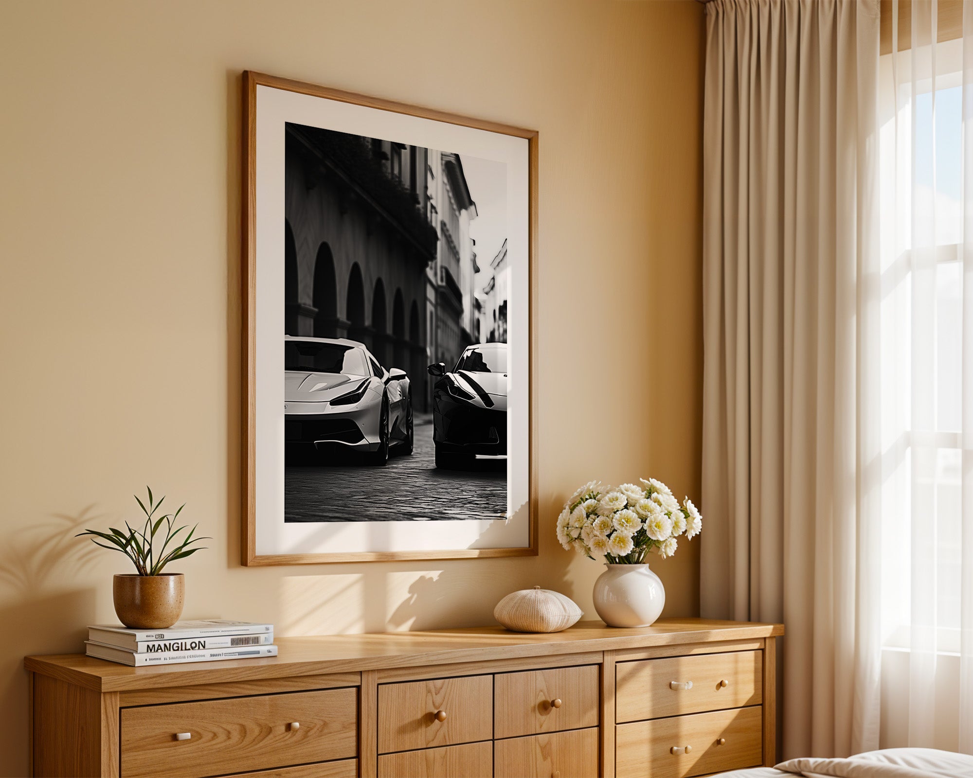 Zwei Sportwagen Gasse Schwarzweiß