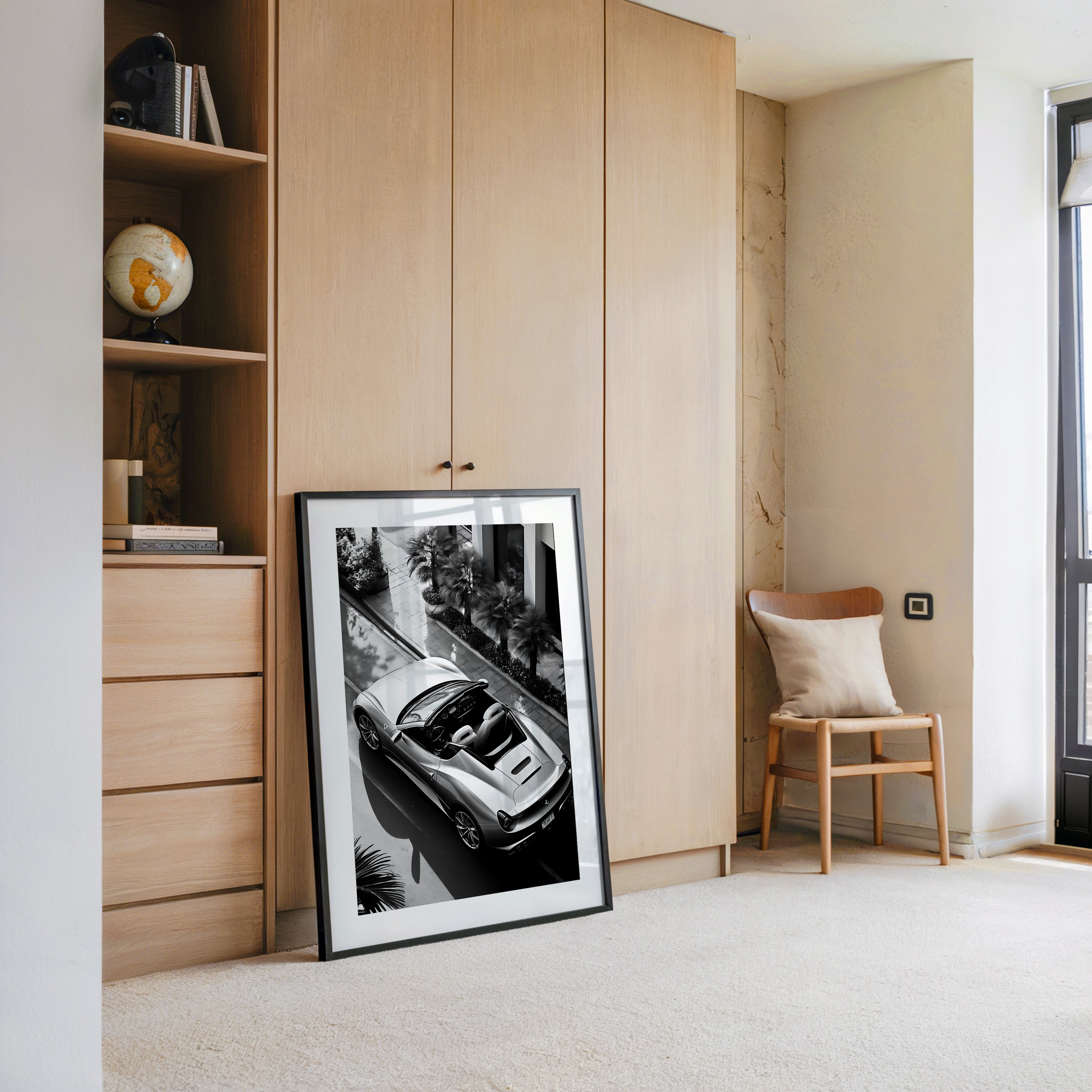 Cabrio Palmen Schwarzweißperspektive