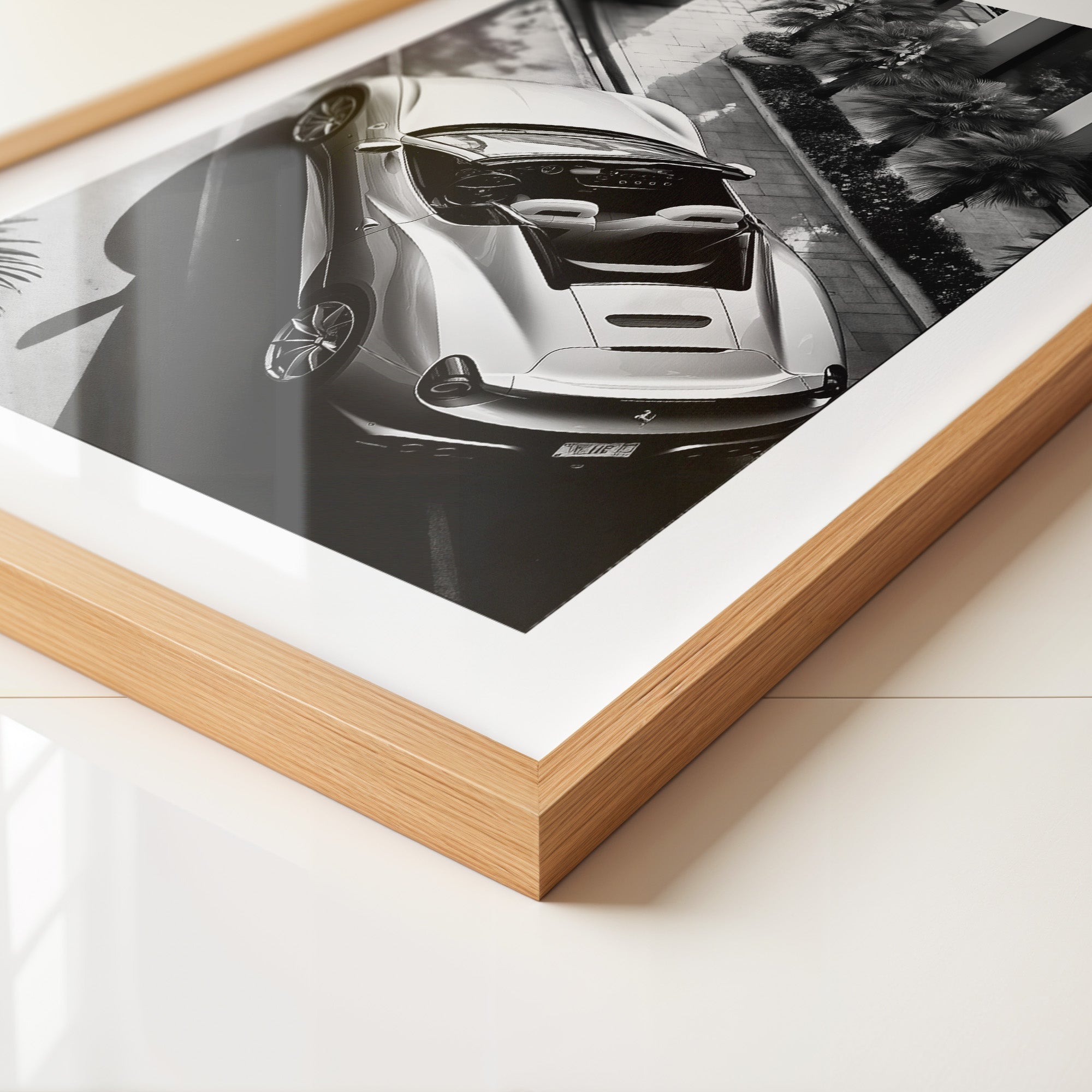 Cabrio Palmen Schwarzweißperspektive