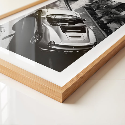 Cabrio Palmen Schwarzweißperspektive