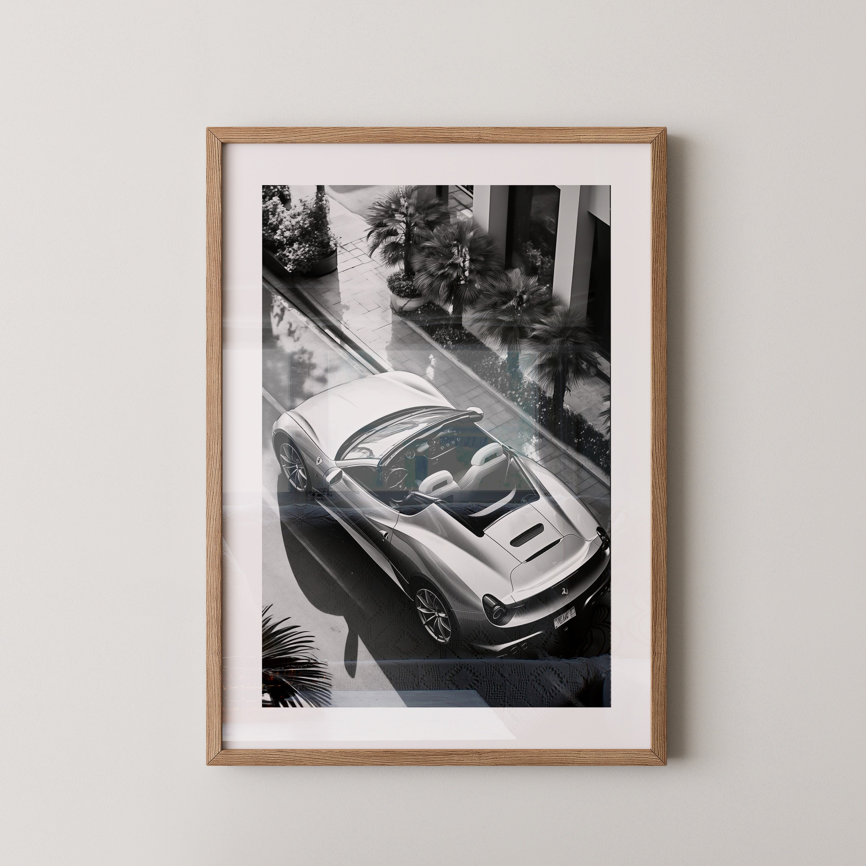 Cabrio Palmen Schwarzweißperspektive