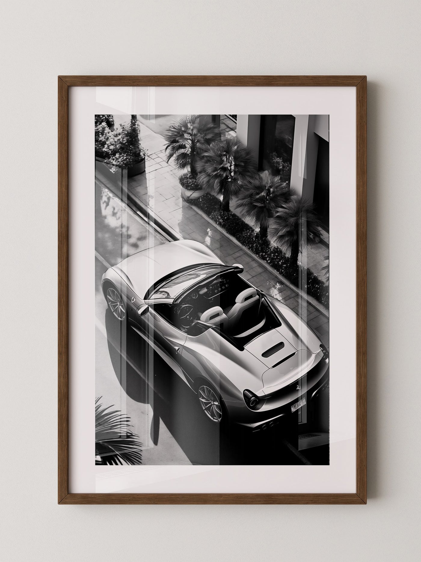 Cabrio Palmen Schwarzweißperspektive