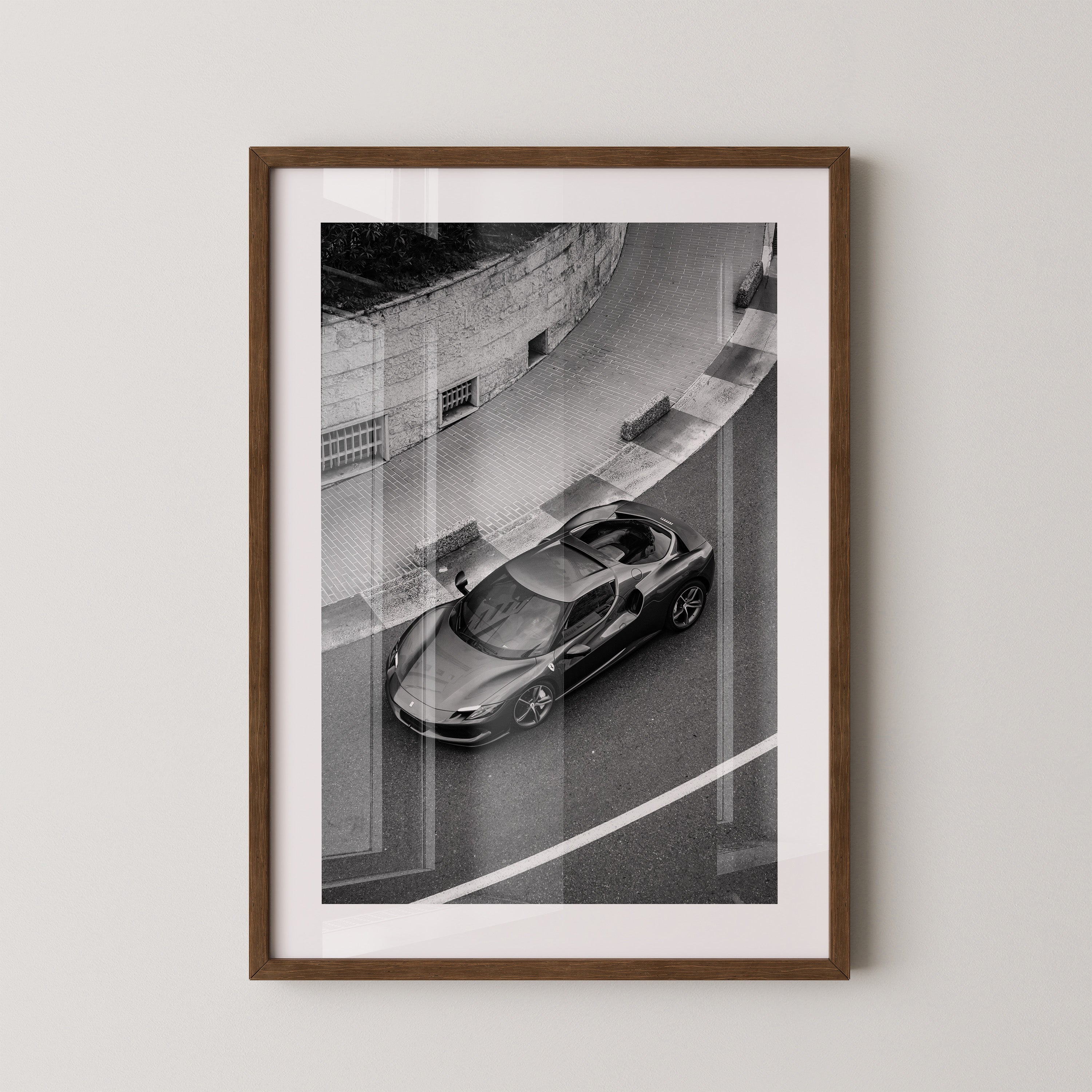 Sportwagen Kurve Schwarzweiß