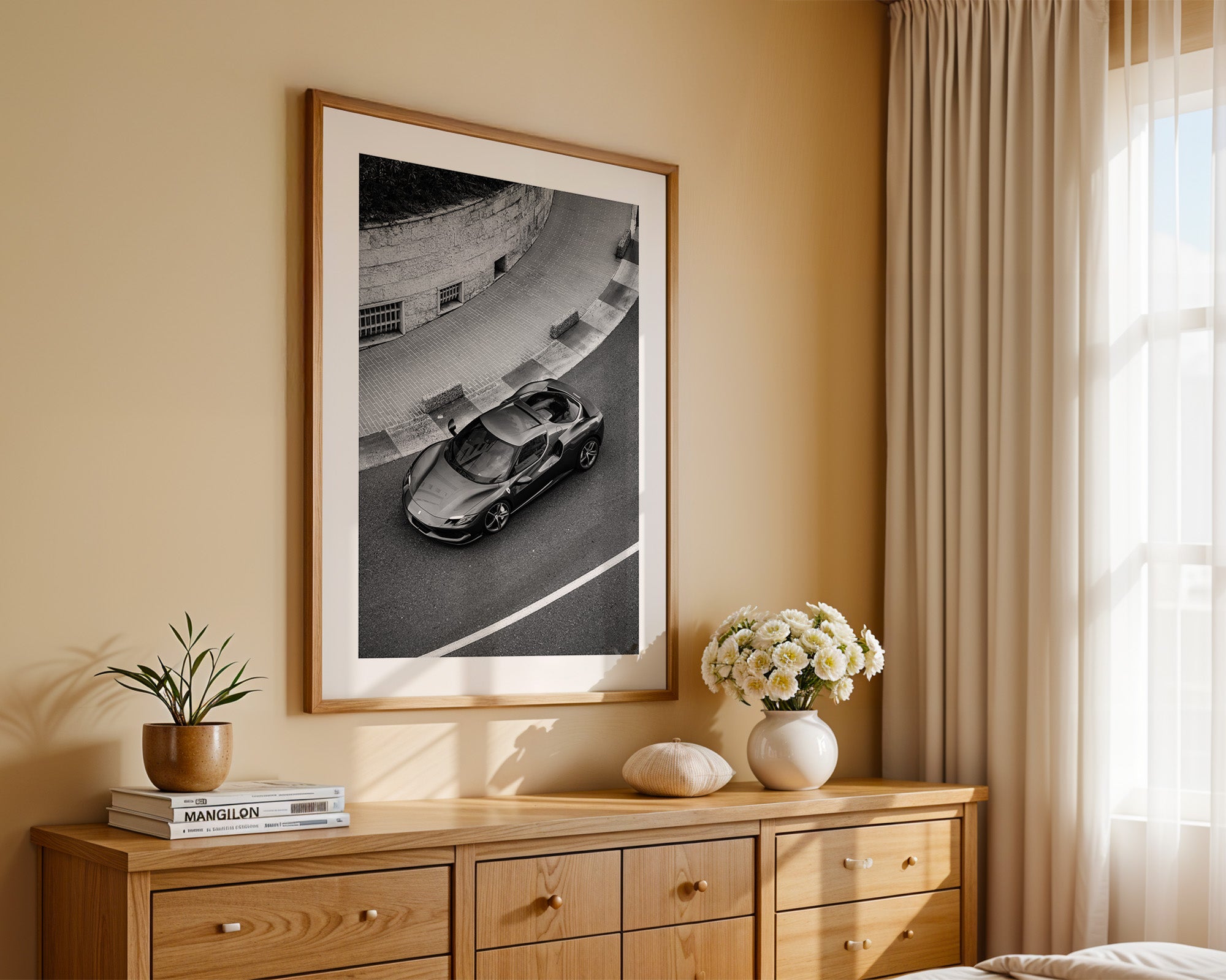 Sportwagen Kurve Schwarzweiß