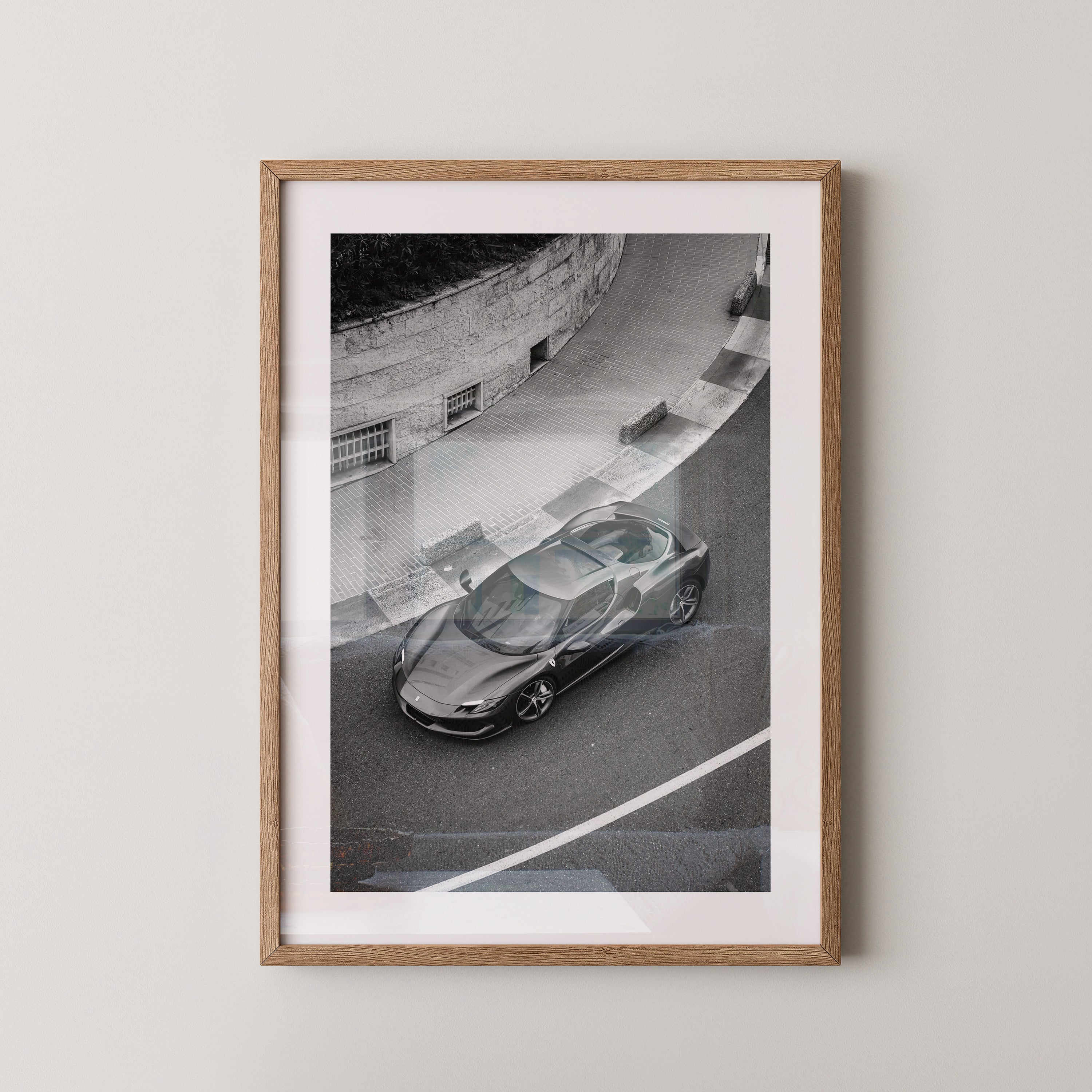 Sportwagen Kurve Schwarzweiß