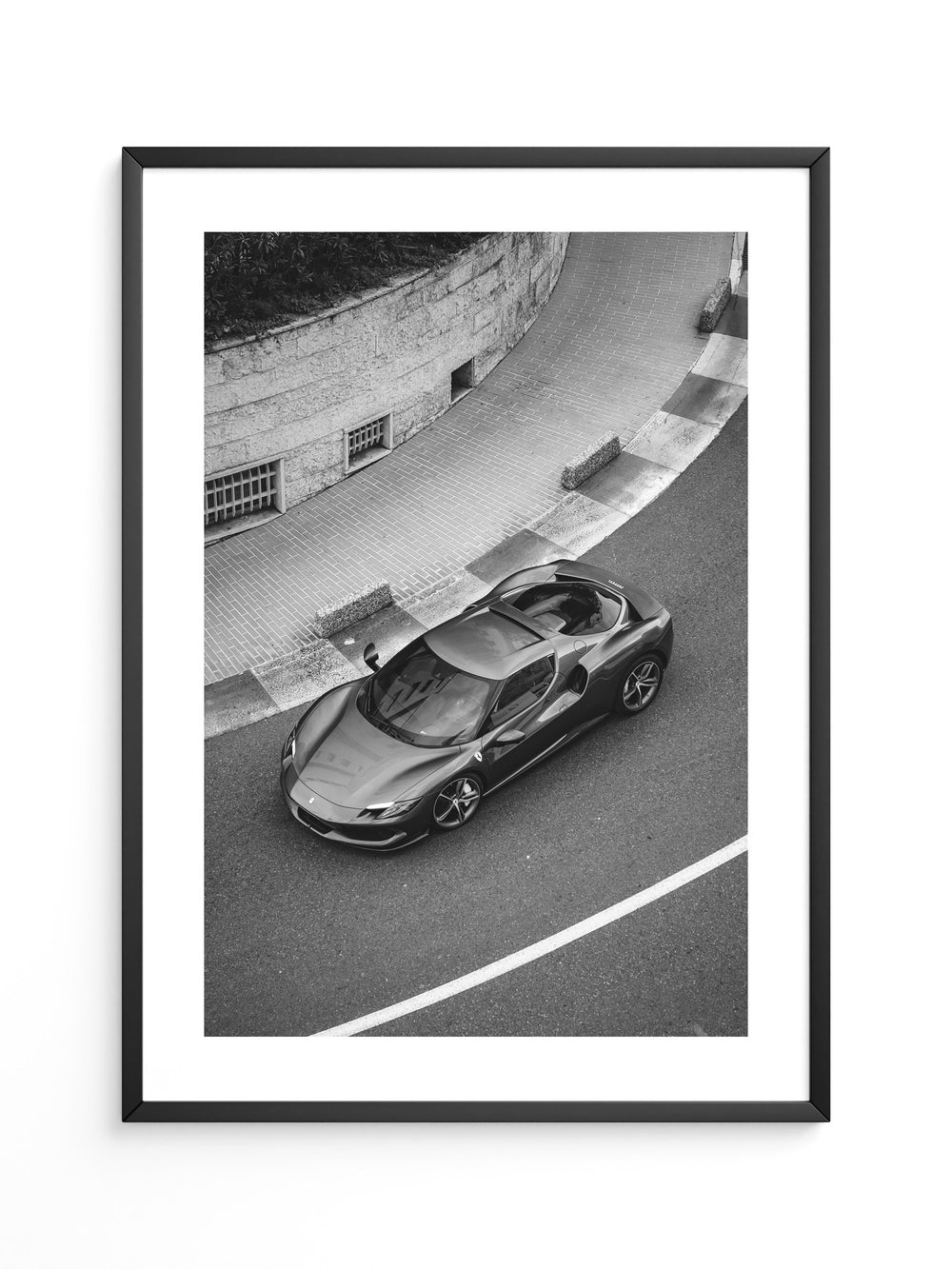 Sportwagen Kurve Schwarzweiß