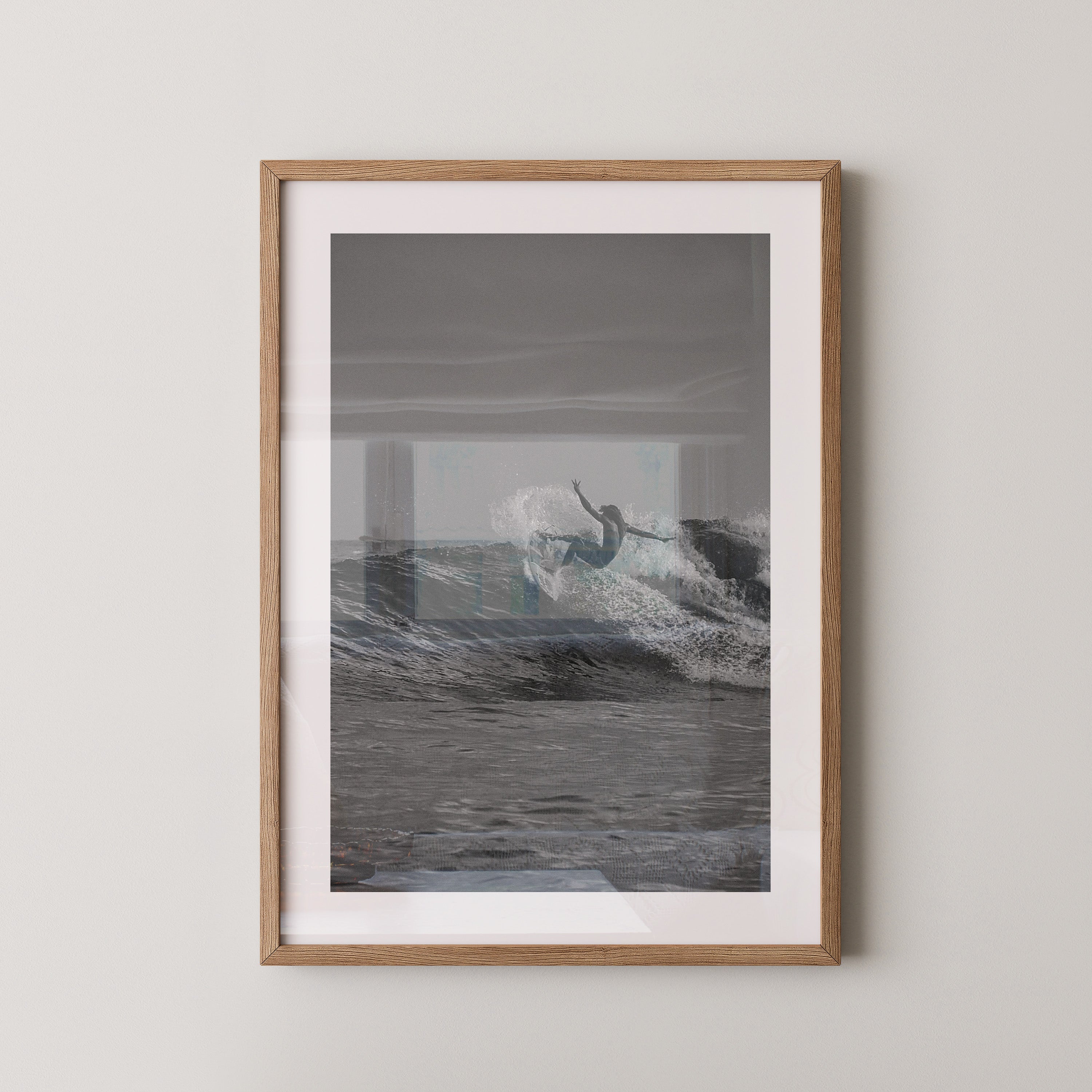 Surfer Welle Schwarzweiß