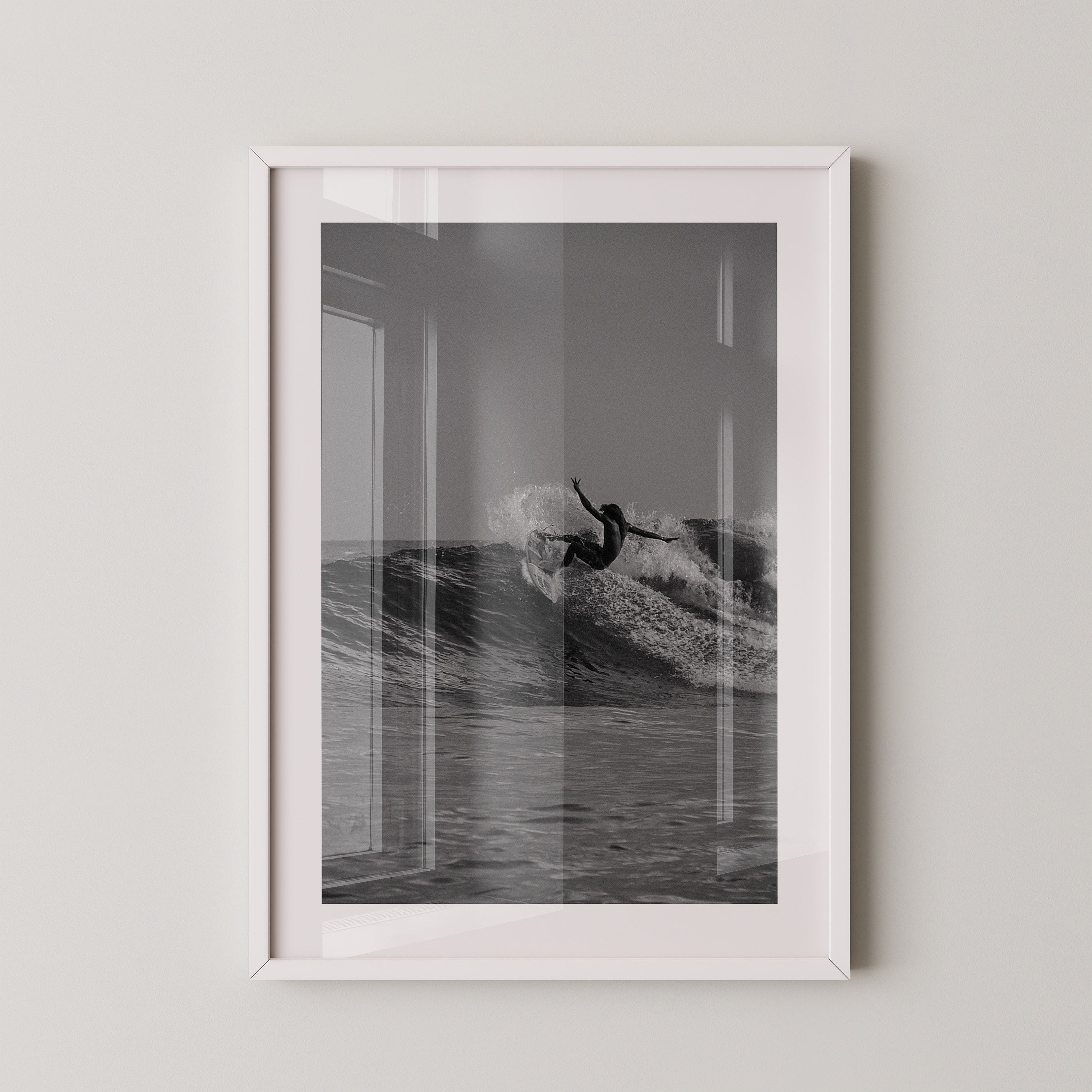 Surfer Welle Schwarzweiß