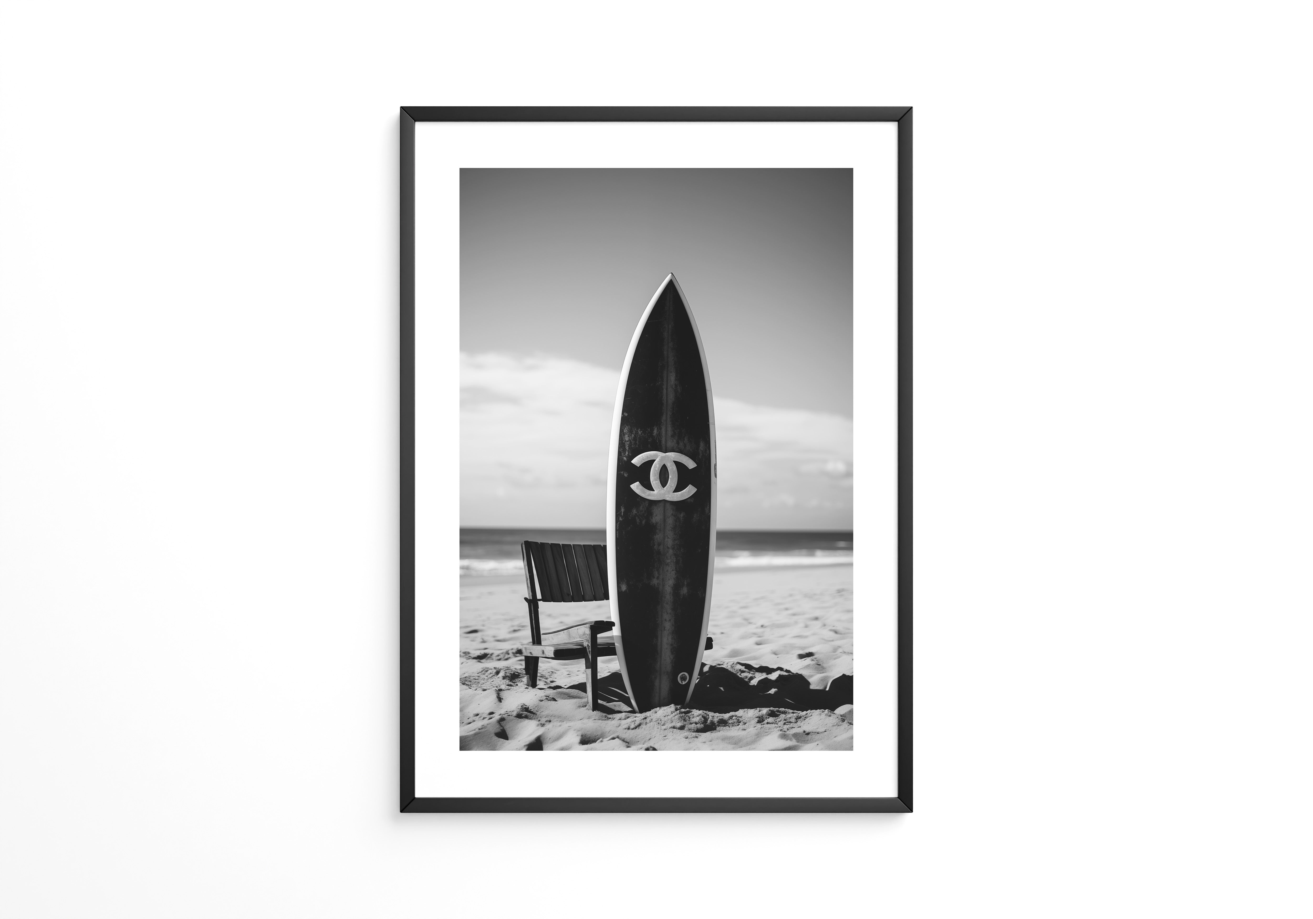 Surfbrett Strand Schwarzweiß