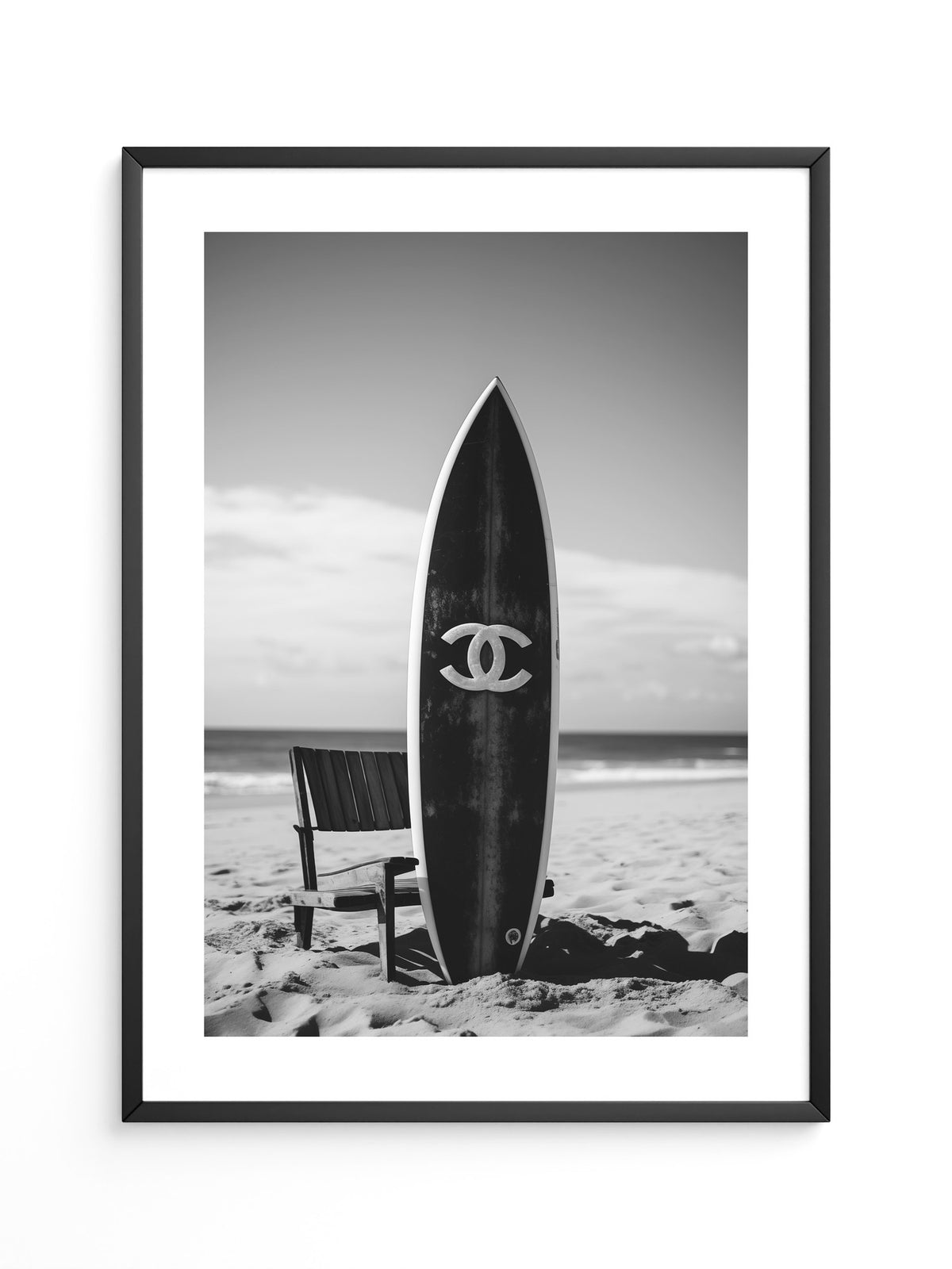 Surfbrett Strand Schwarzweiß