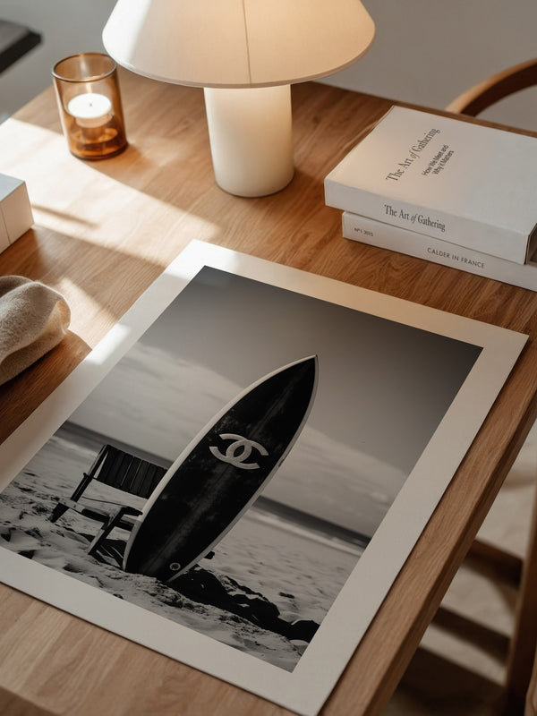 Surfbrett Strand Schwarzweiß