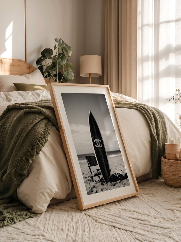 Surfbrett Strand Schwarzweiß