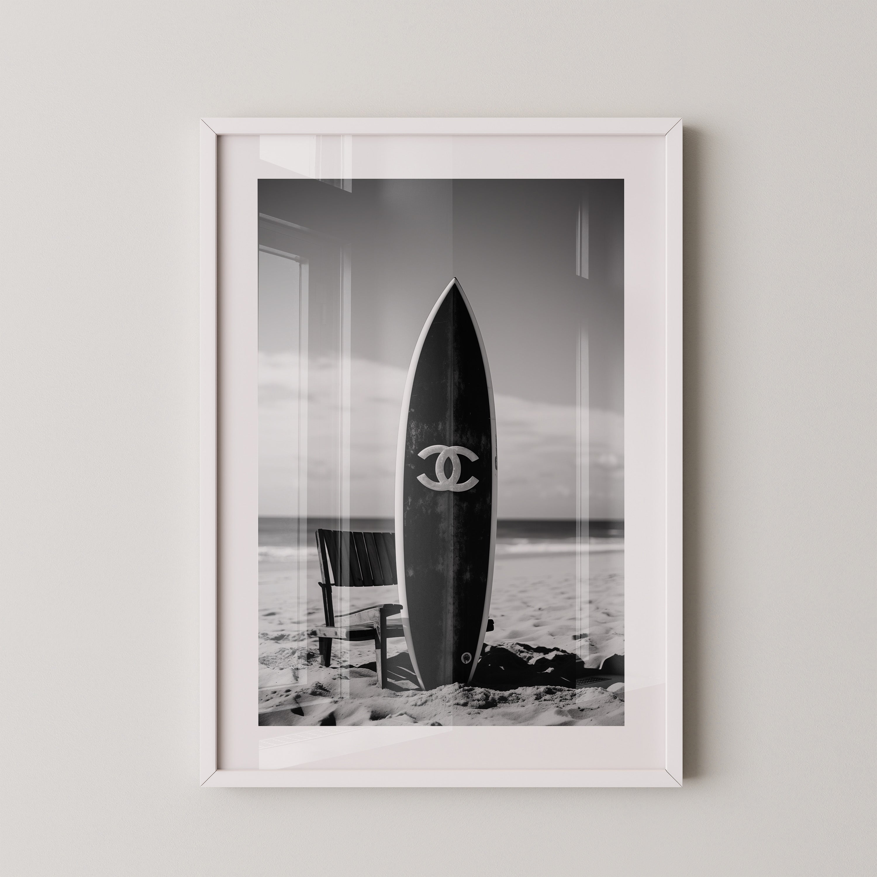 Surfbrett Strand Schwarzweiß