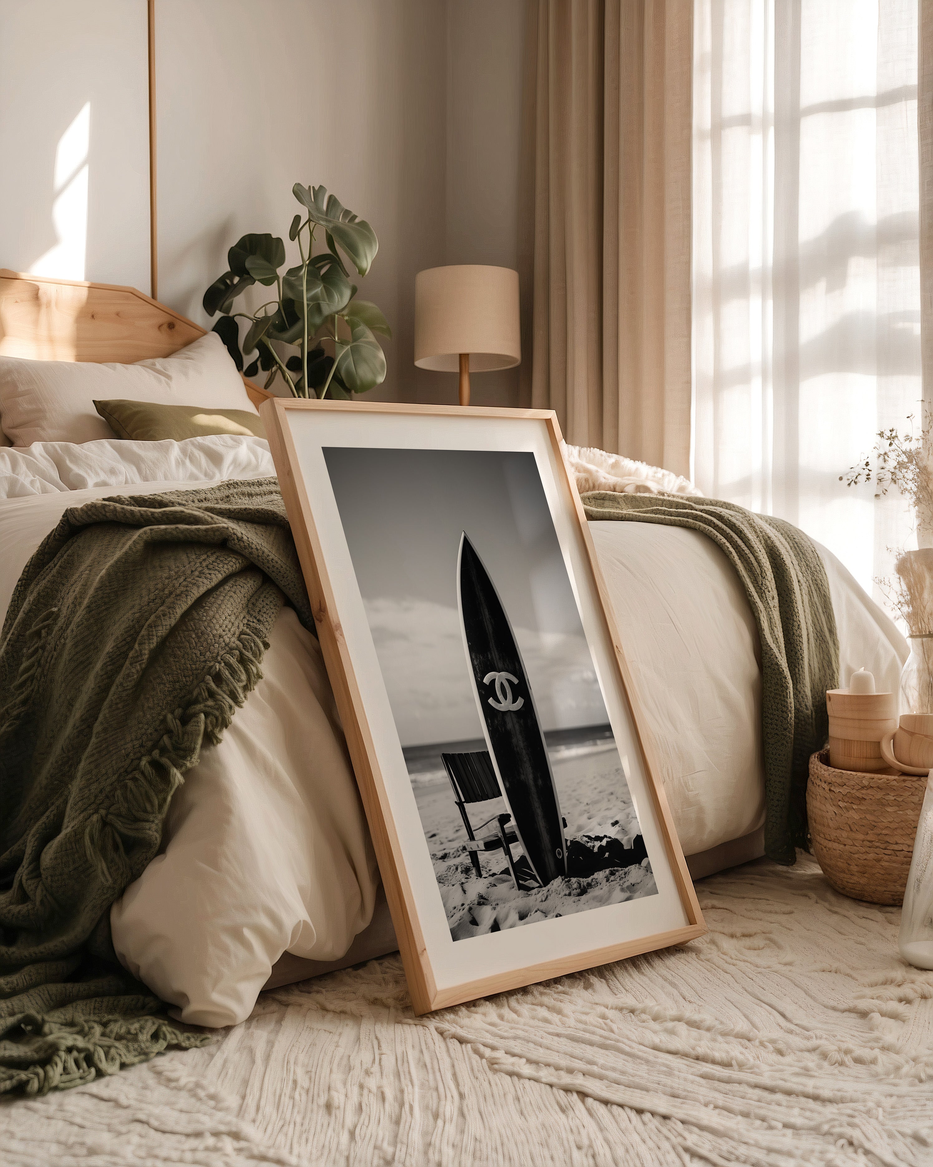 Surfbrett Strand Schwarzweiß