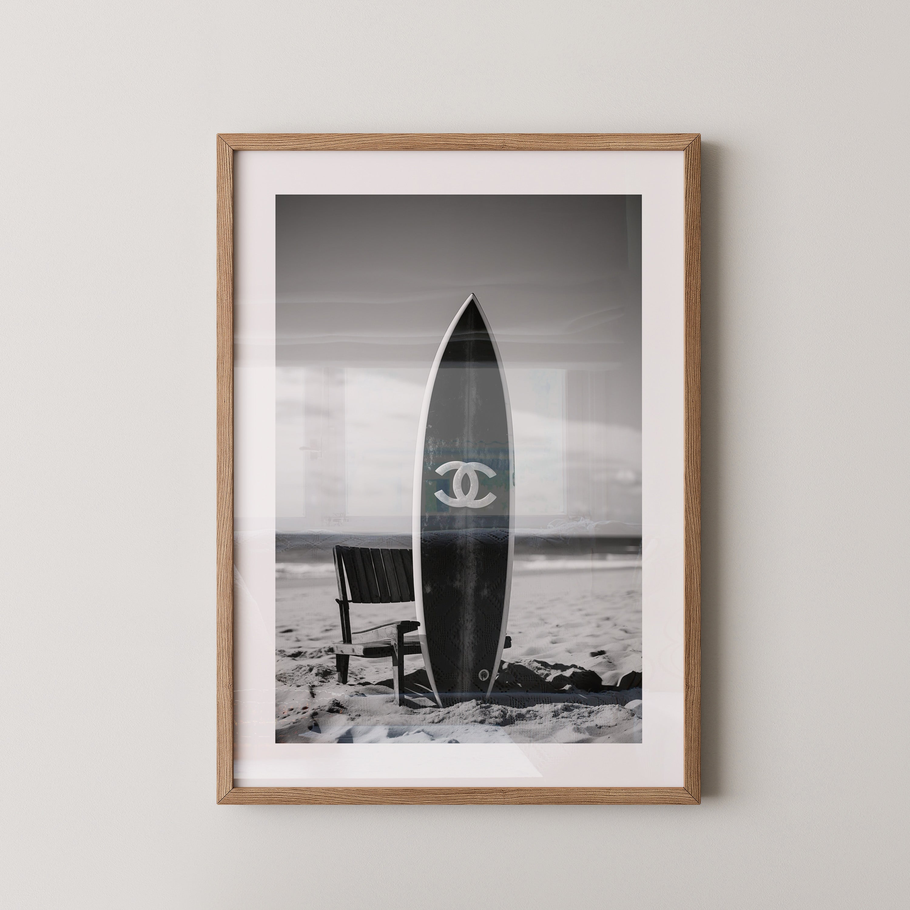 Surfbrett Strand Schwarzweiß