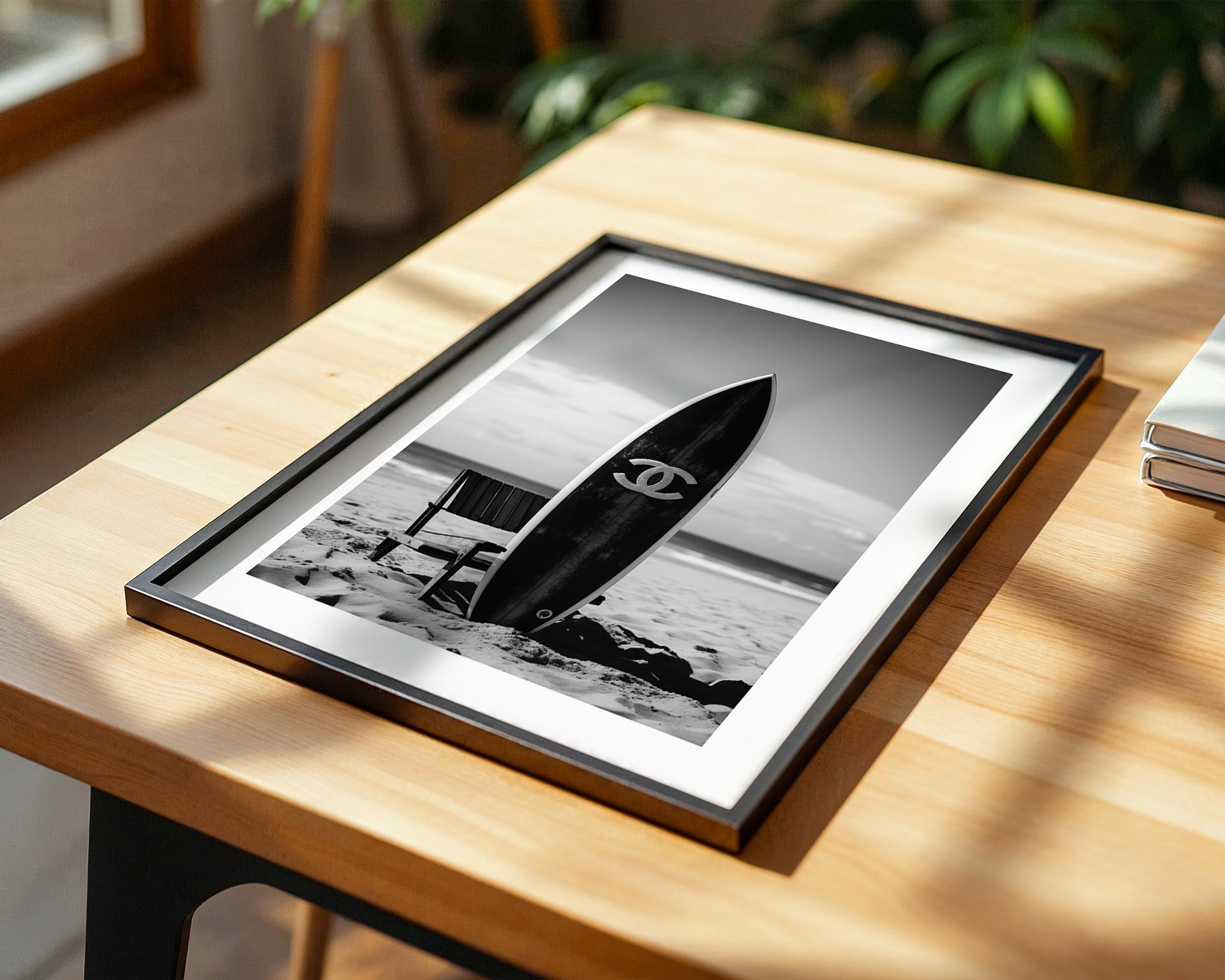 Surfbrett Strand Schwarzweiß