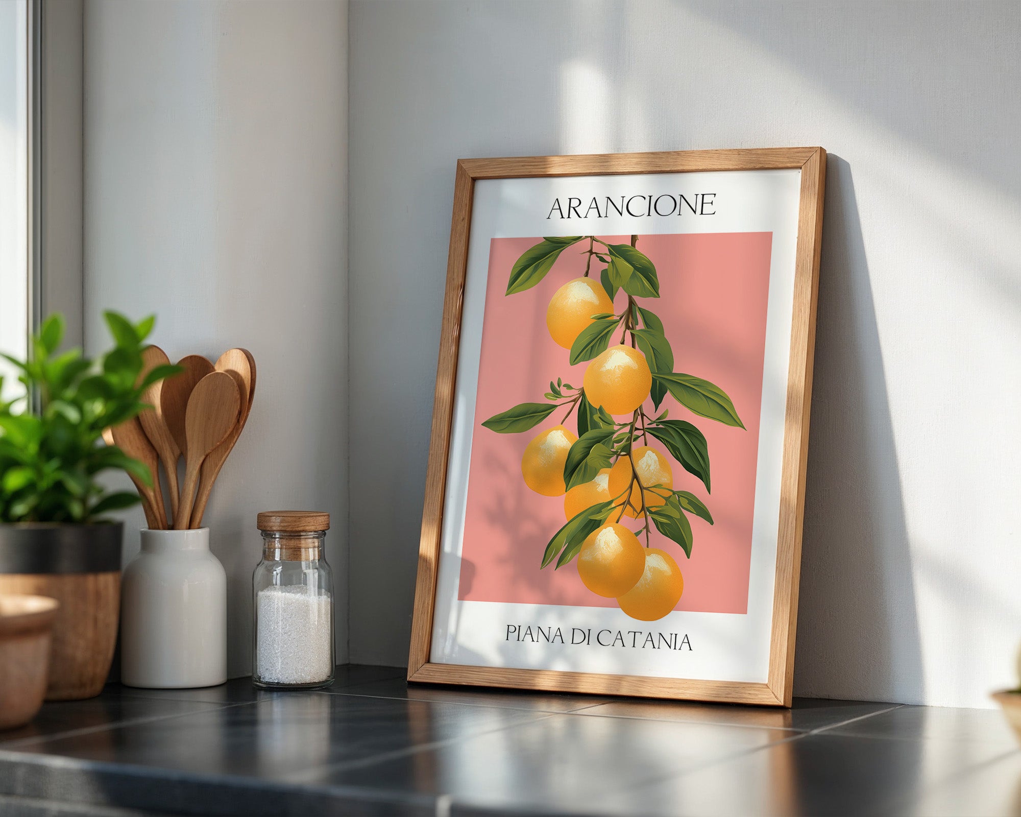 Orangen Zweig Pastellhintergrund