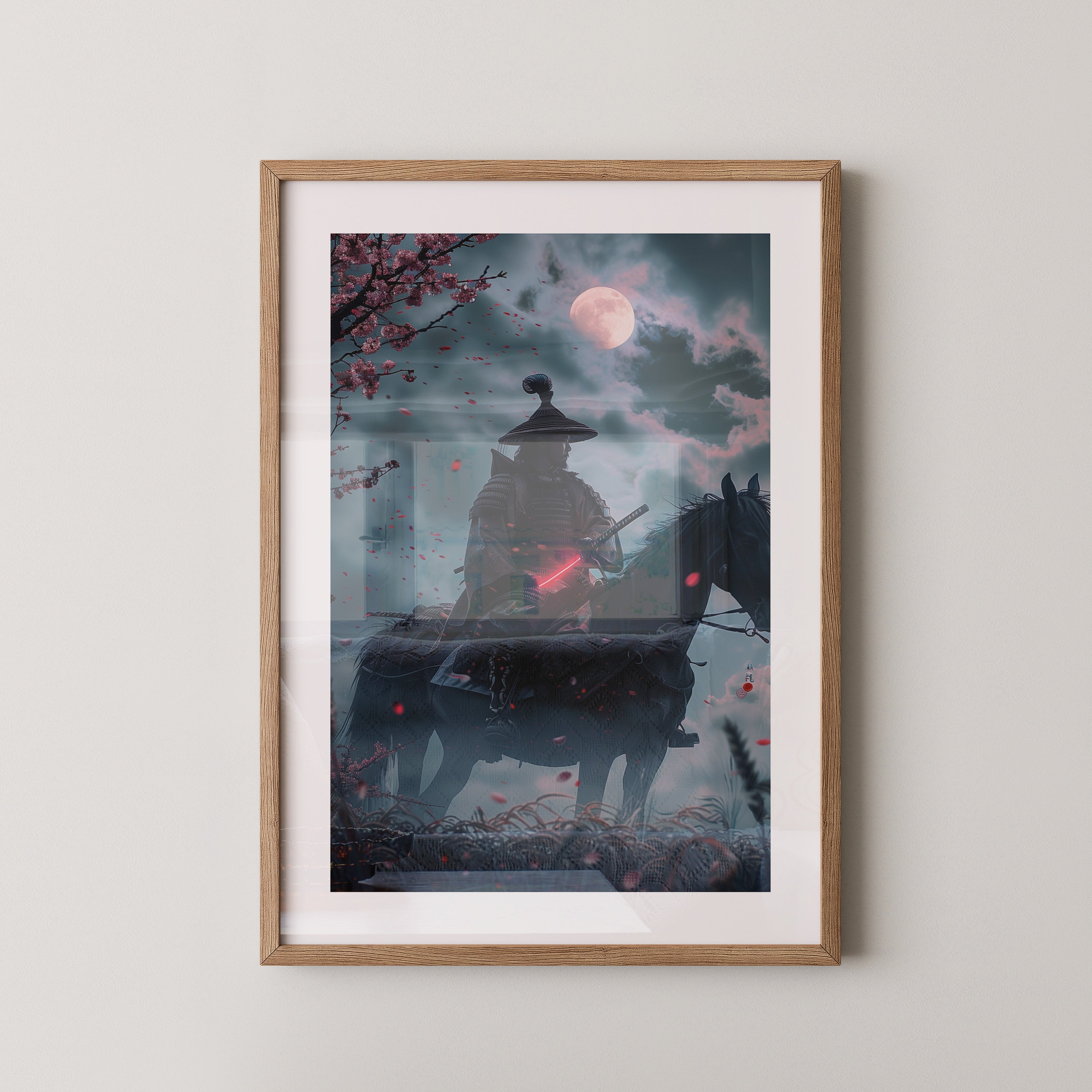 Samurai Vollmond Nachtstimmung