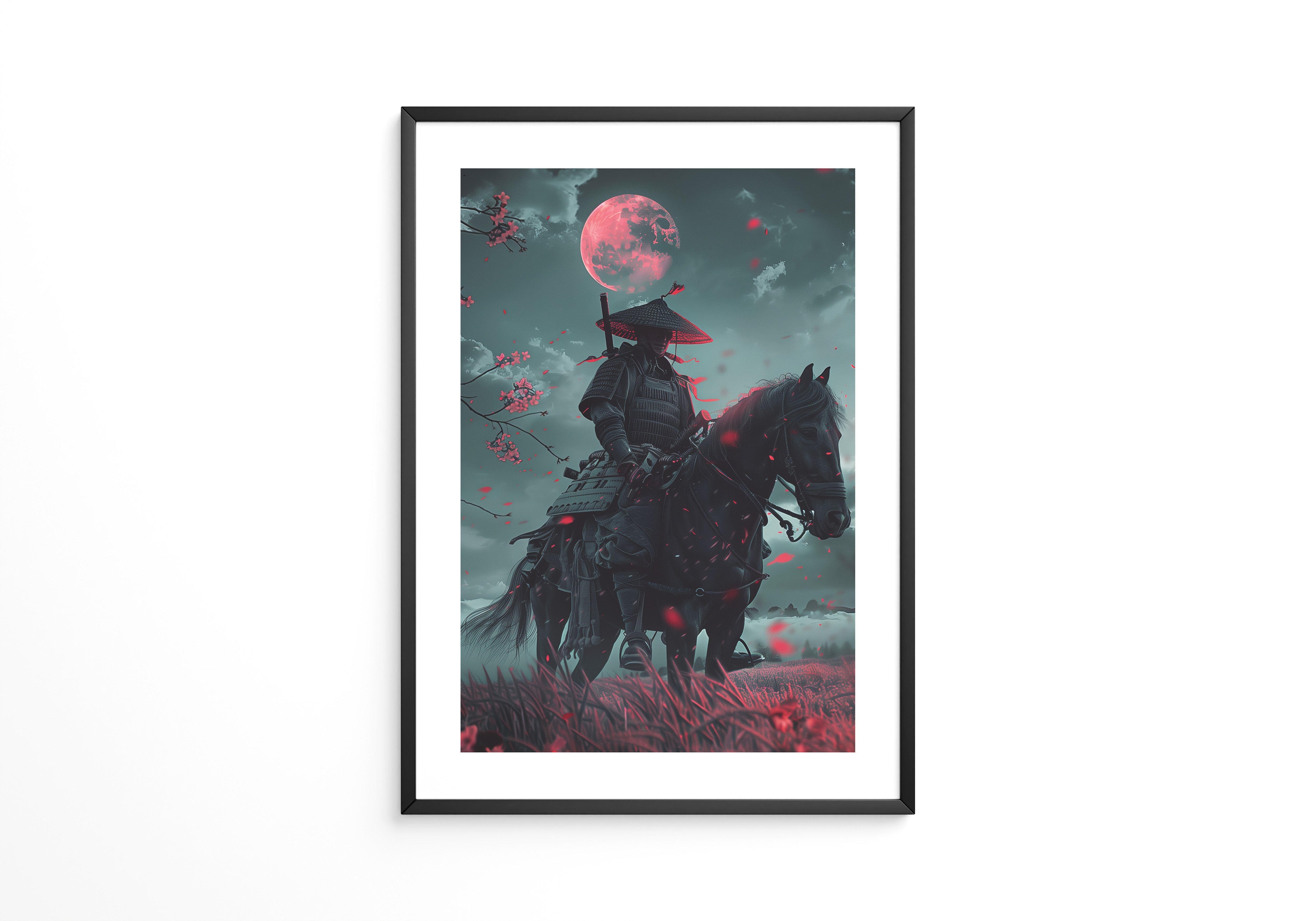 Samurai Vollmond Rote Blüten