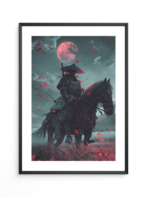 Samurai Vollmond Rote Blüten