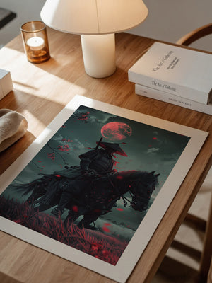 Samurai Vollmond Rote Blüten