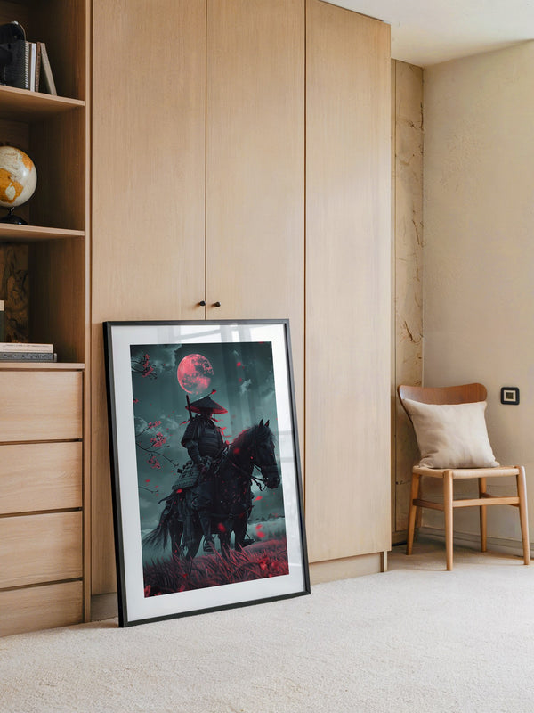 Samurai Vollmond Rote Blüten
