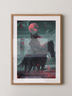 Samurai Vollmond Rote Blüten
