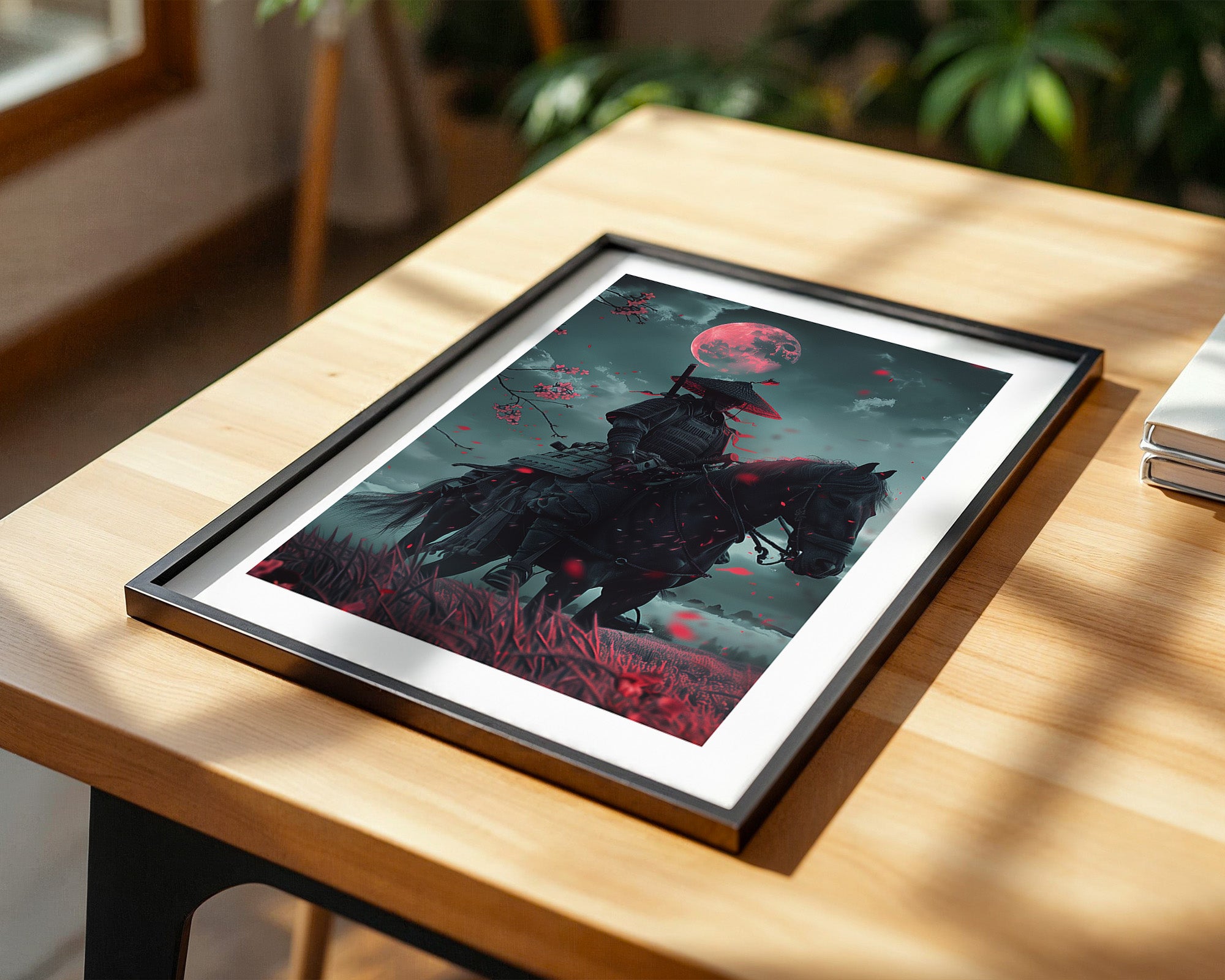 Samurai Vollmond Rote Blüten