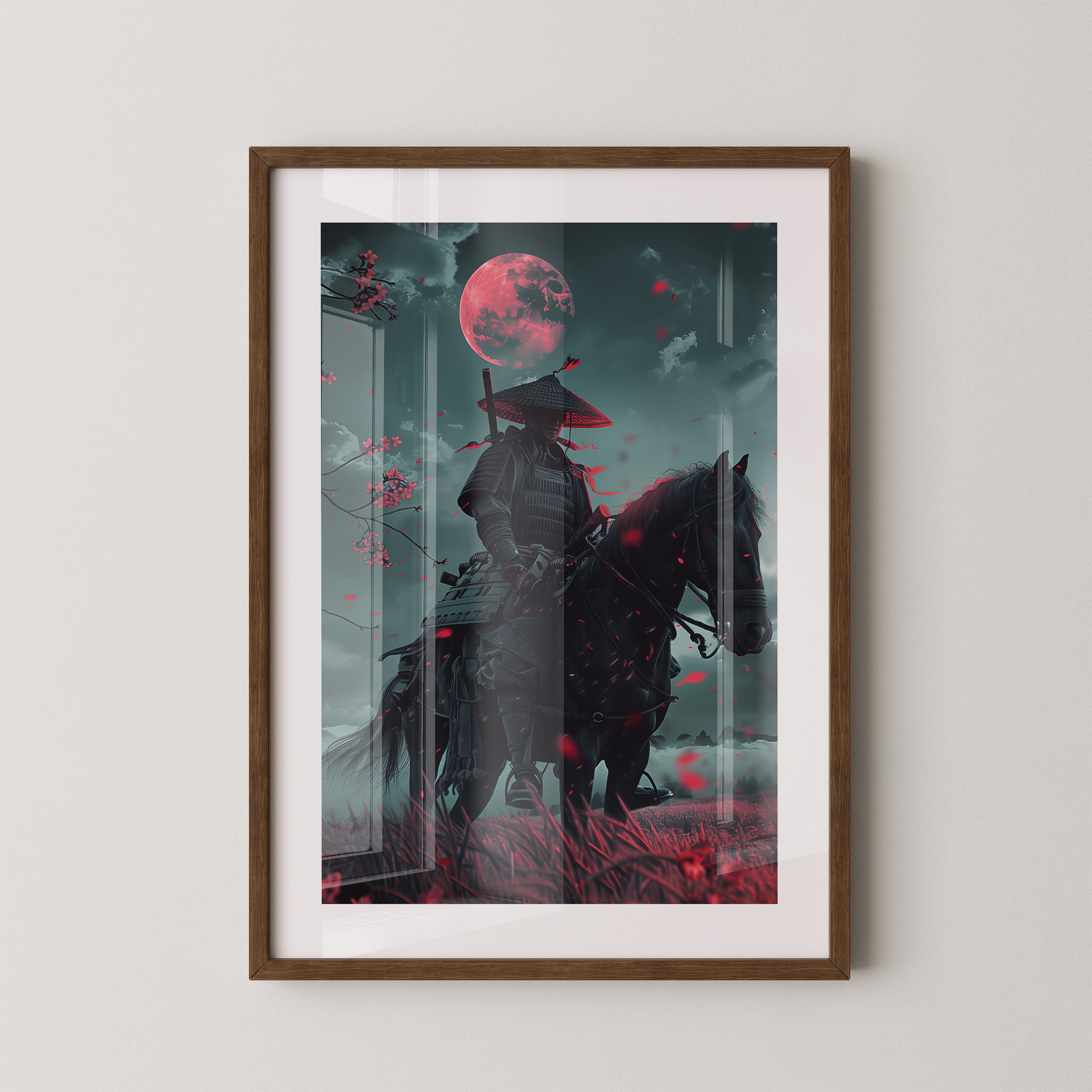 Samurai Vollmond Rote Blüten