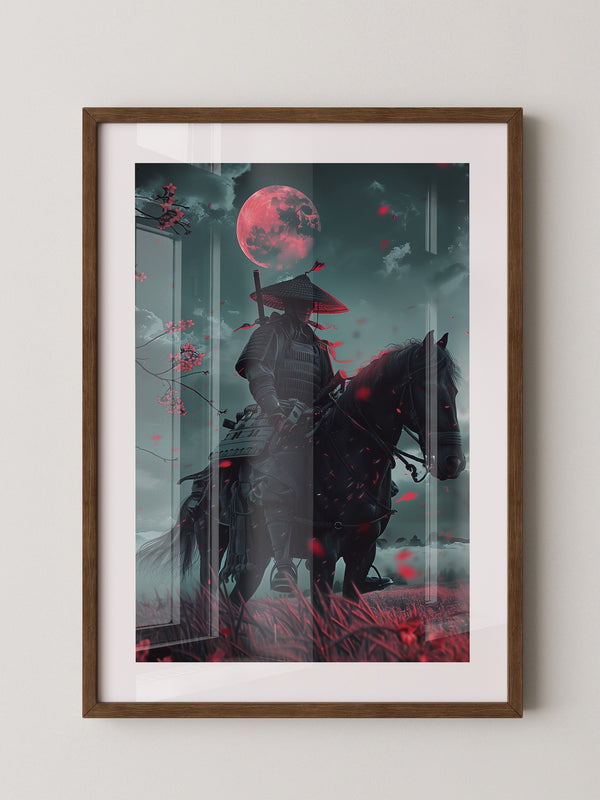Samurai Vollmond Rote Blüten