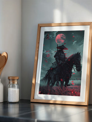 Samurai Vollmond Rote Blüten