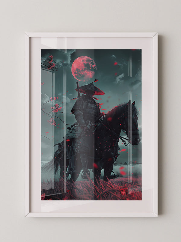 Samurai Vollmond Rote Blüten