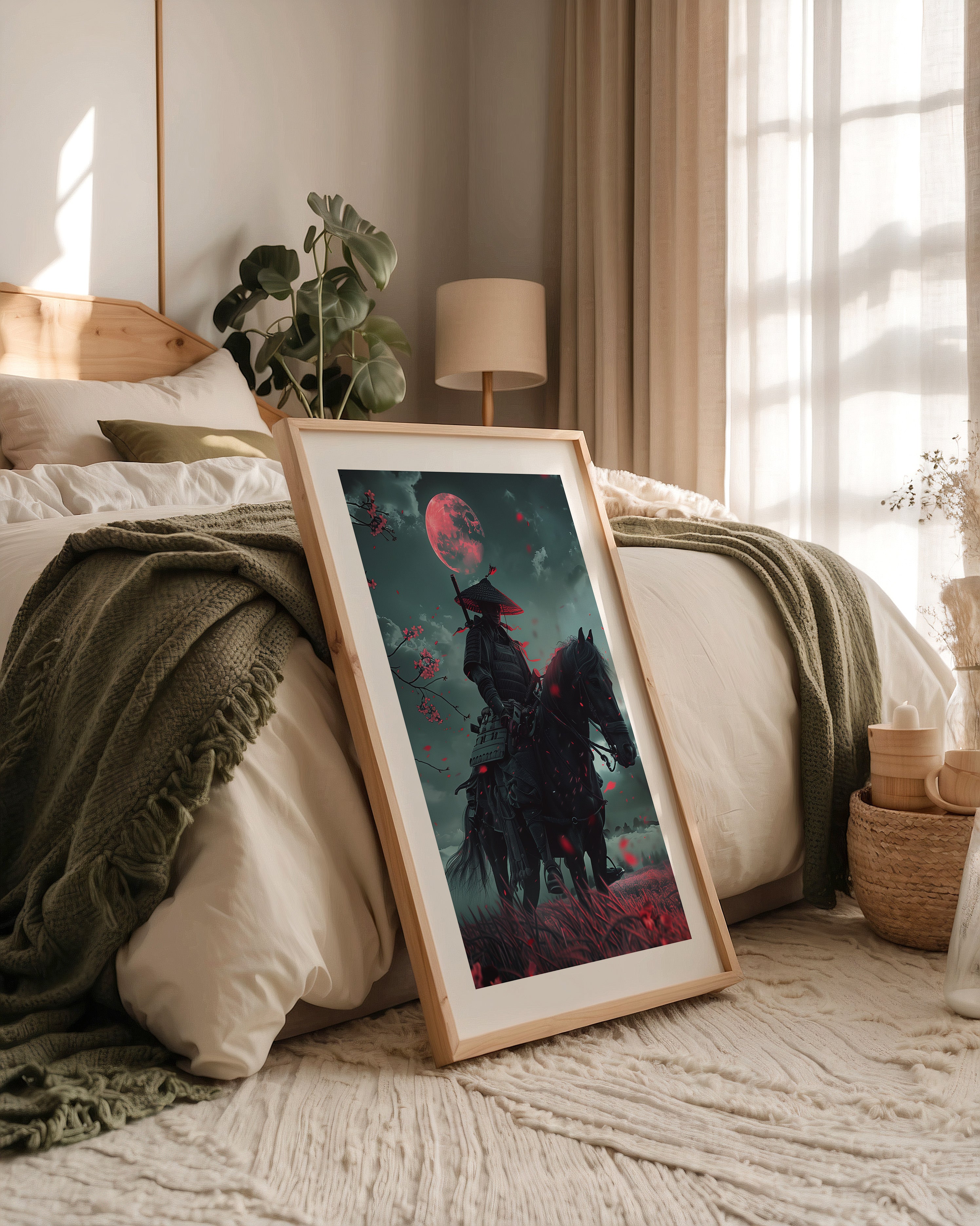 Samurai Vollmond Rote Blüten