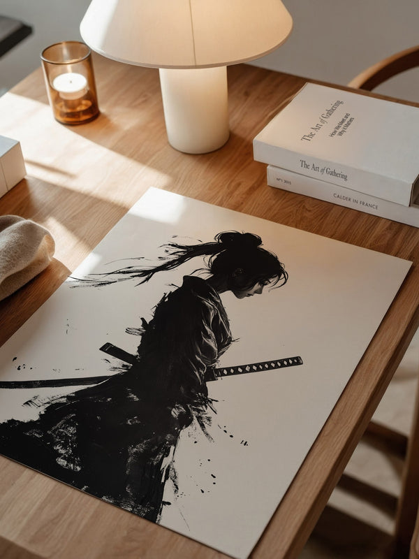 Kriegerin der Stille – Samurai-Frau in Tusche
