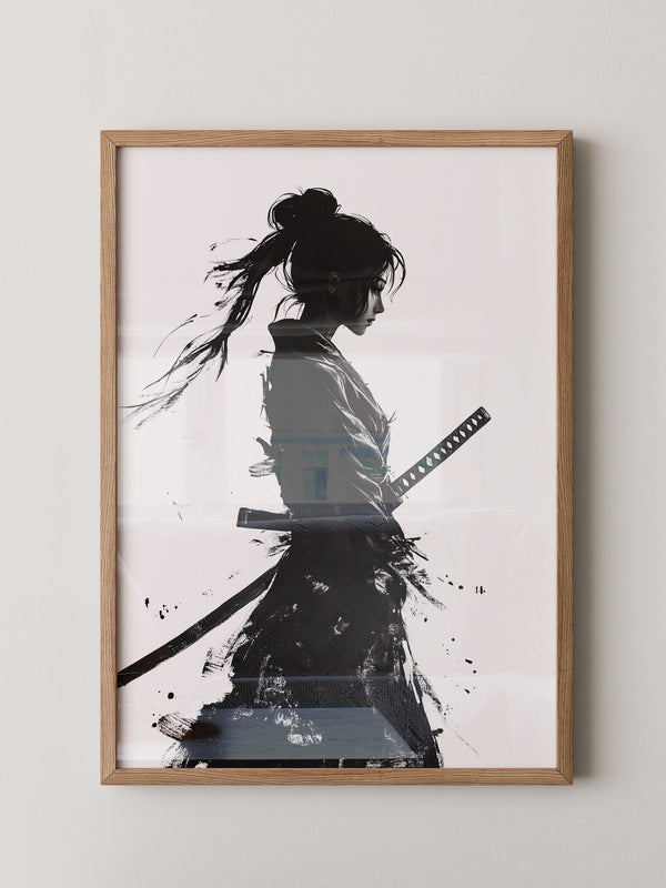 Kriegerin der Stille – Samurai-Frau in Tusche