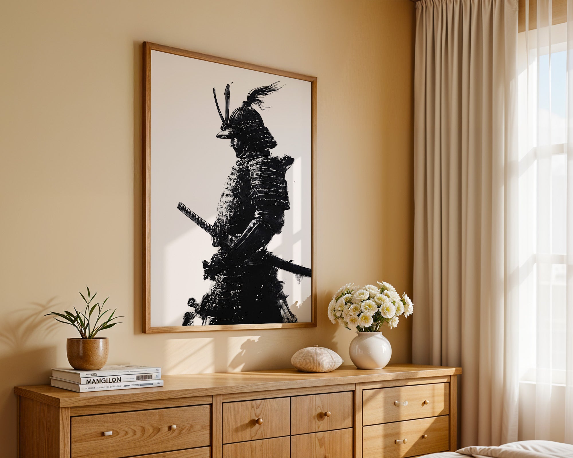 Samurai Krieger Tinte Schwarzweiß