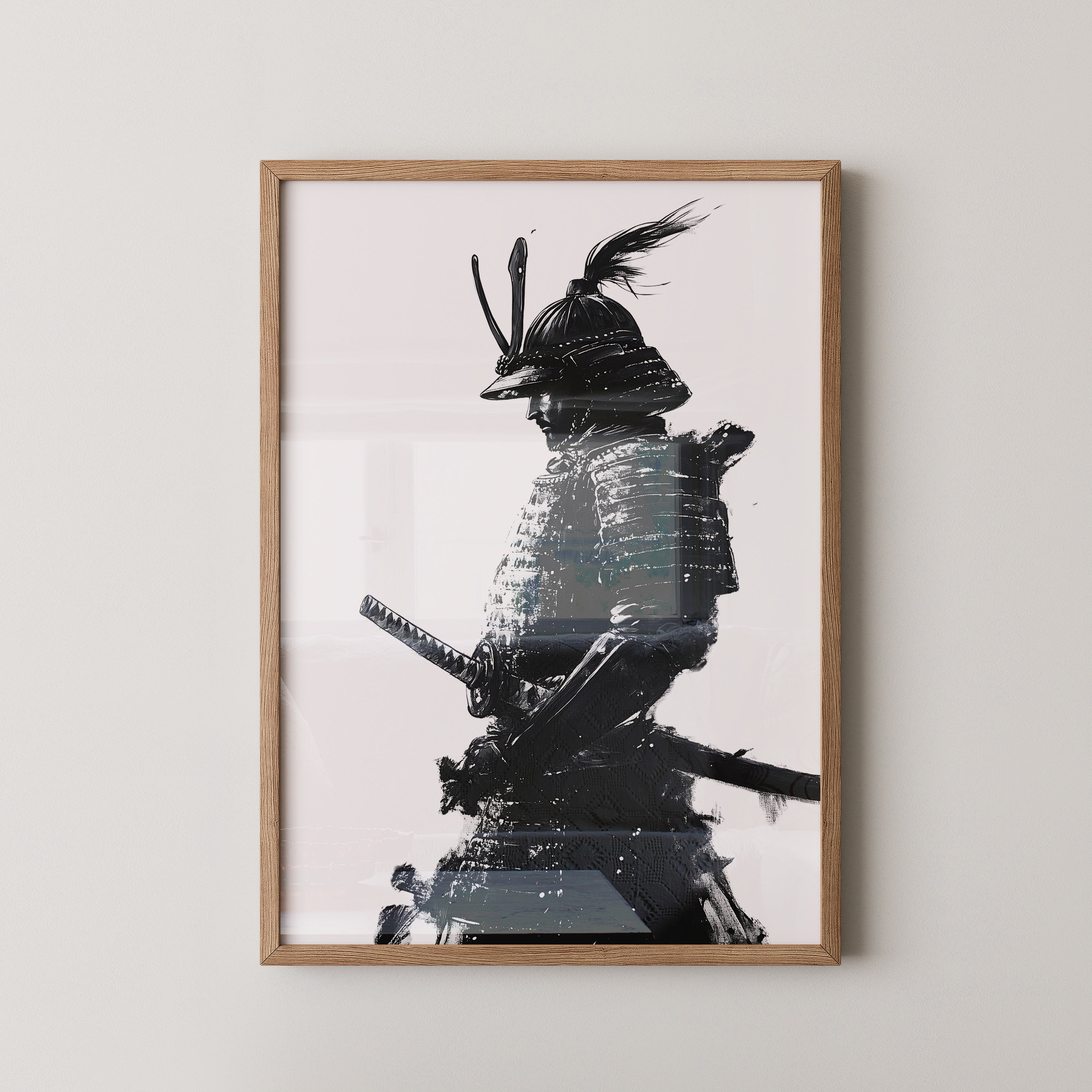 Samurai Krieger Tinte Schwarzweiß